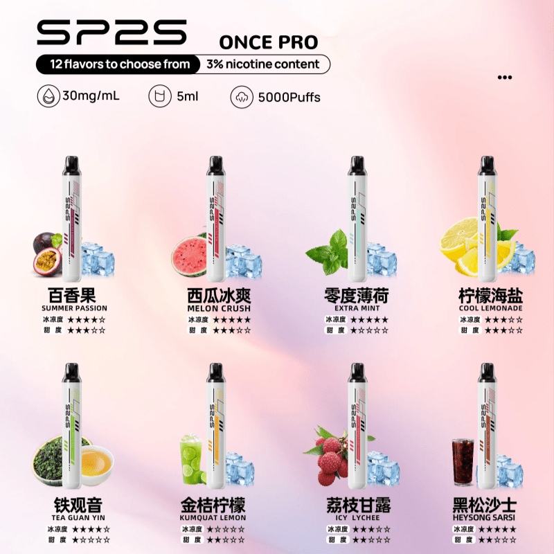 SP2S Once Pro 5000口一次性拋棄式電子煙|多種口味現貨|免充電免注油